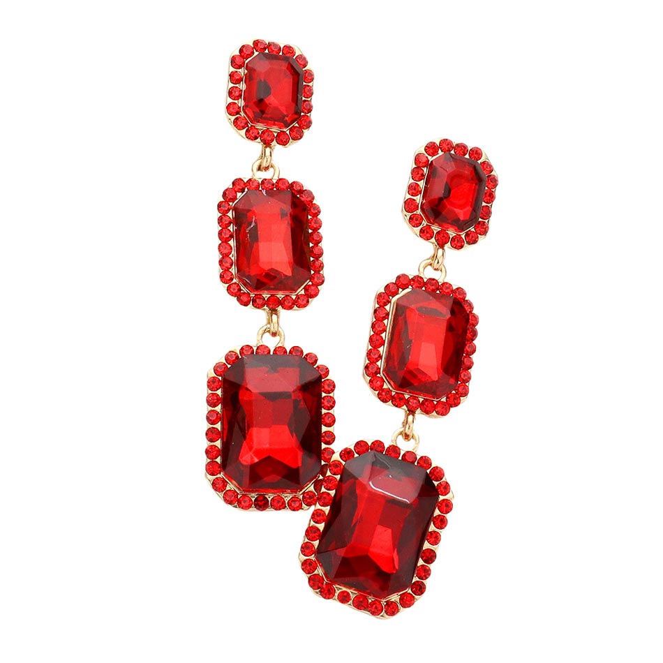 Red Triple Emerald Cut Stone Link Dangle Evening Earrings, the beautifully crafted design adds a glow to any outfit which easily makes your events more enjoyable. These evening dangle earrings make you extra special on occasion. These triple emerald dangle earrings enhance your beauty and make you more attractive. These Stone link dangle earrings make your source more interesting and colorful. Complete your look with these triple emerald cut stone earrings.