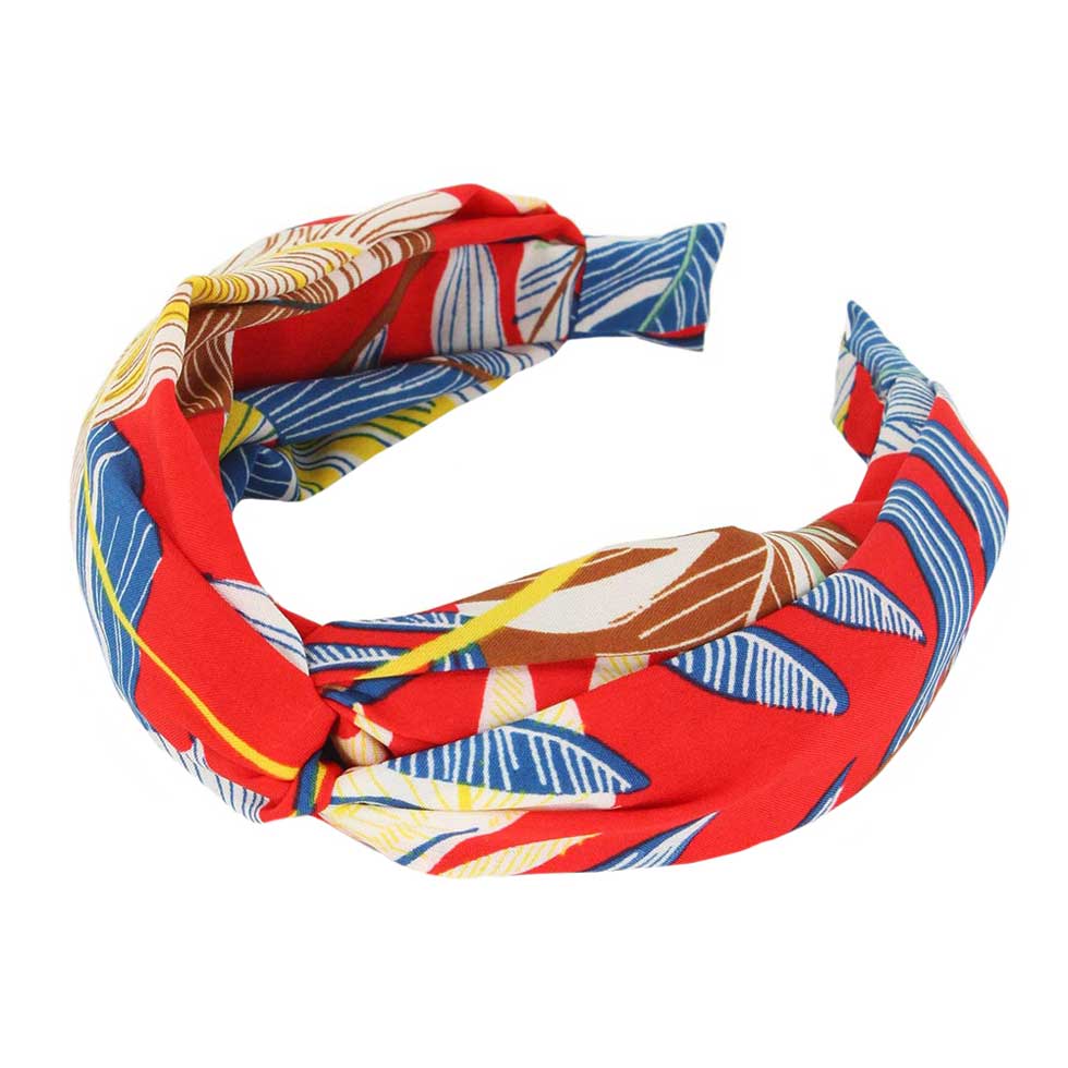 Red Tropical Leaf Patterned Twisted Headband, create a natural & beautiful look while perfectly matching your color with the easy-to-use leaf-twisted headband. Push your hair back and spice up any plain outfit with this tropical leaf patterned headband! Be the ultimate trendsetter & be prepared to receive compliments wearing this chic headband with all your stylish outfits!