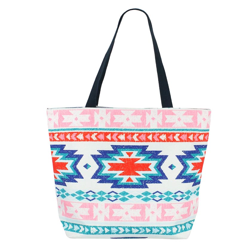 Red White Aztec Patterned Beach Tote Bag, Sturdy and stylish with an Aztec patterned tote bag. Whether you are out shopping or going to the pool or beach, this Aztec-patterned tote bag is the perfect accessory. Perfectly lightweight to carry around all day. Spacious enough for carrying any of your hangout essentials.