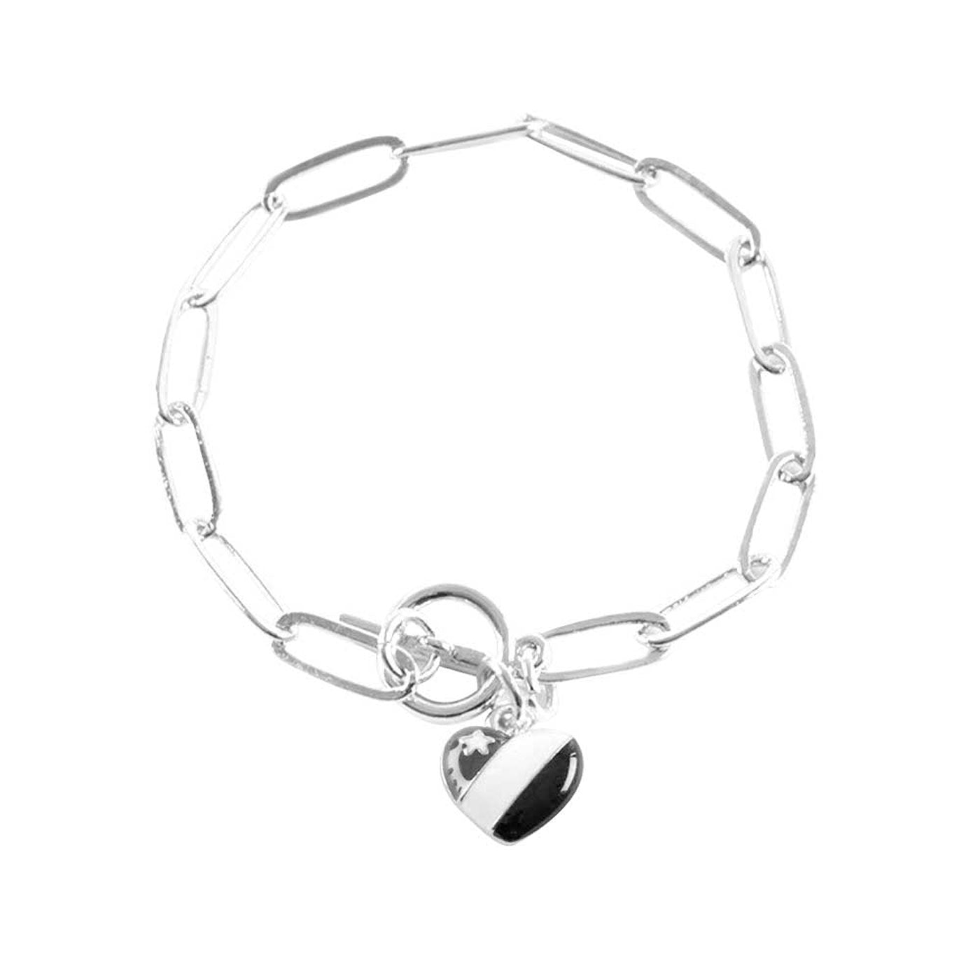Rhodium American USA Flag Heart Charm Toggle Bracelet ,Featuring red, white and blue for a bit of fashionable fireworks flair. Add a statement to your outfit with this beautiful Jewelry. It’s has beautiful Heart Charm Toggle in our patriotic vibrant colors. Perfect of any time day or night, great for election day, national holiday, show how much you love this country.