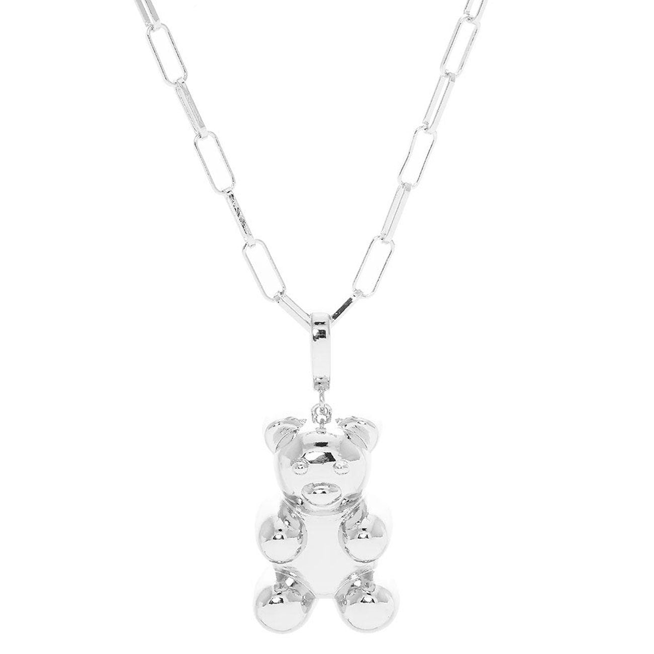 Rhodium Animal Dipped Brass Metal Bear Pendant Necklace, Wear together or separate according to your event, versatile enough for wearing straight through the week, perfectly lightweight for all-day wear, coordinate with any ensemble from business casual to everyday wear, the perfect addition to every outfit.
