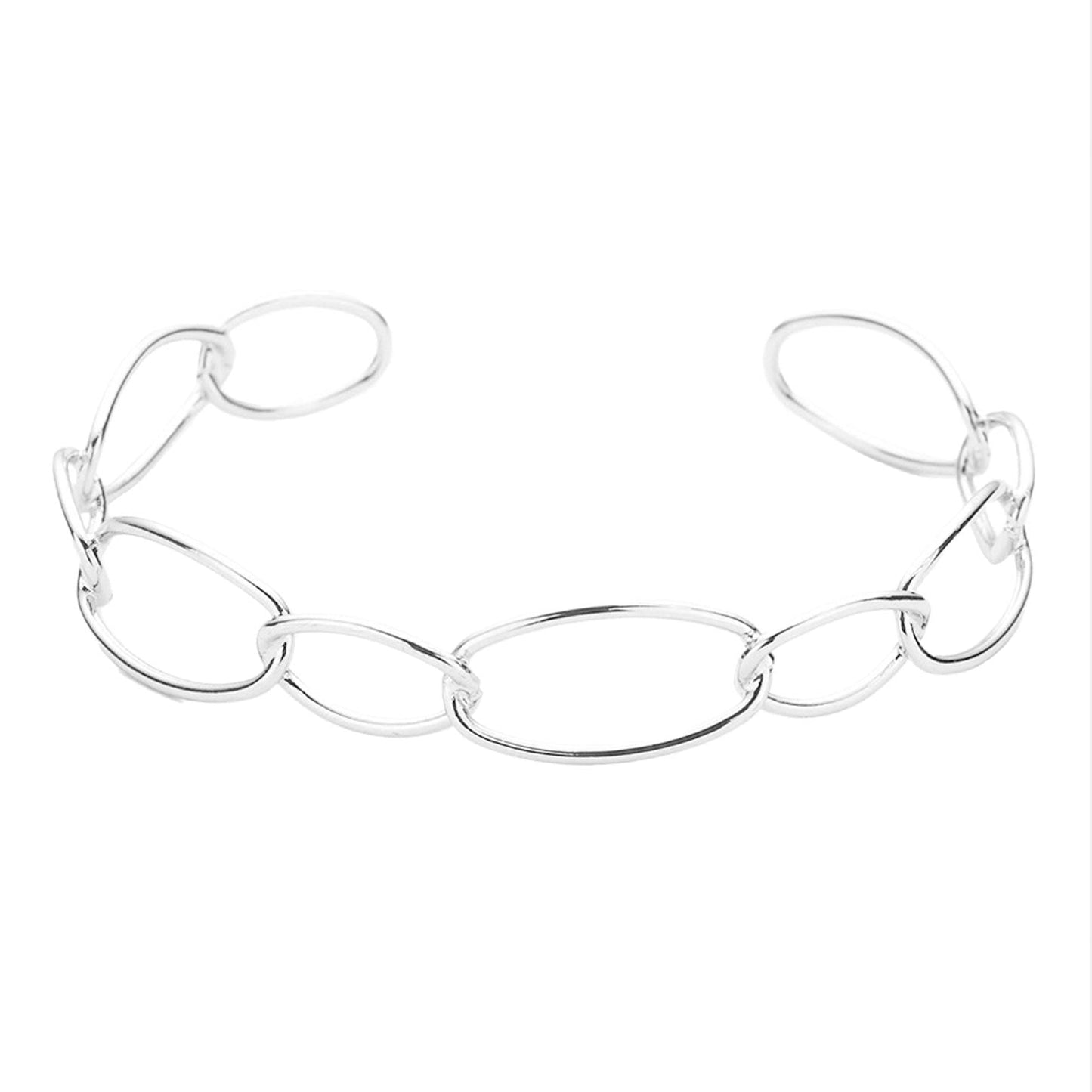 Rhodium Brass Metal Open Oval Link Cuff Bracelet, is beautiful addition to enlightening your beauty to a greater extent and make you feel absolutely special. It adds a pop of pretty color to enrich your attire. Coordinate with any outfit for a any occasion to make you absolutely fabulous and stand out from the crowd. Wear this awesome cuff bracelet at weddings, wedding showers, receptions, anniversaries, etc.
