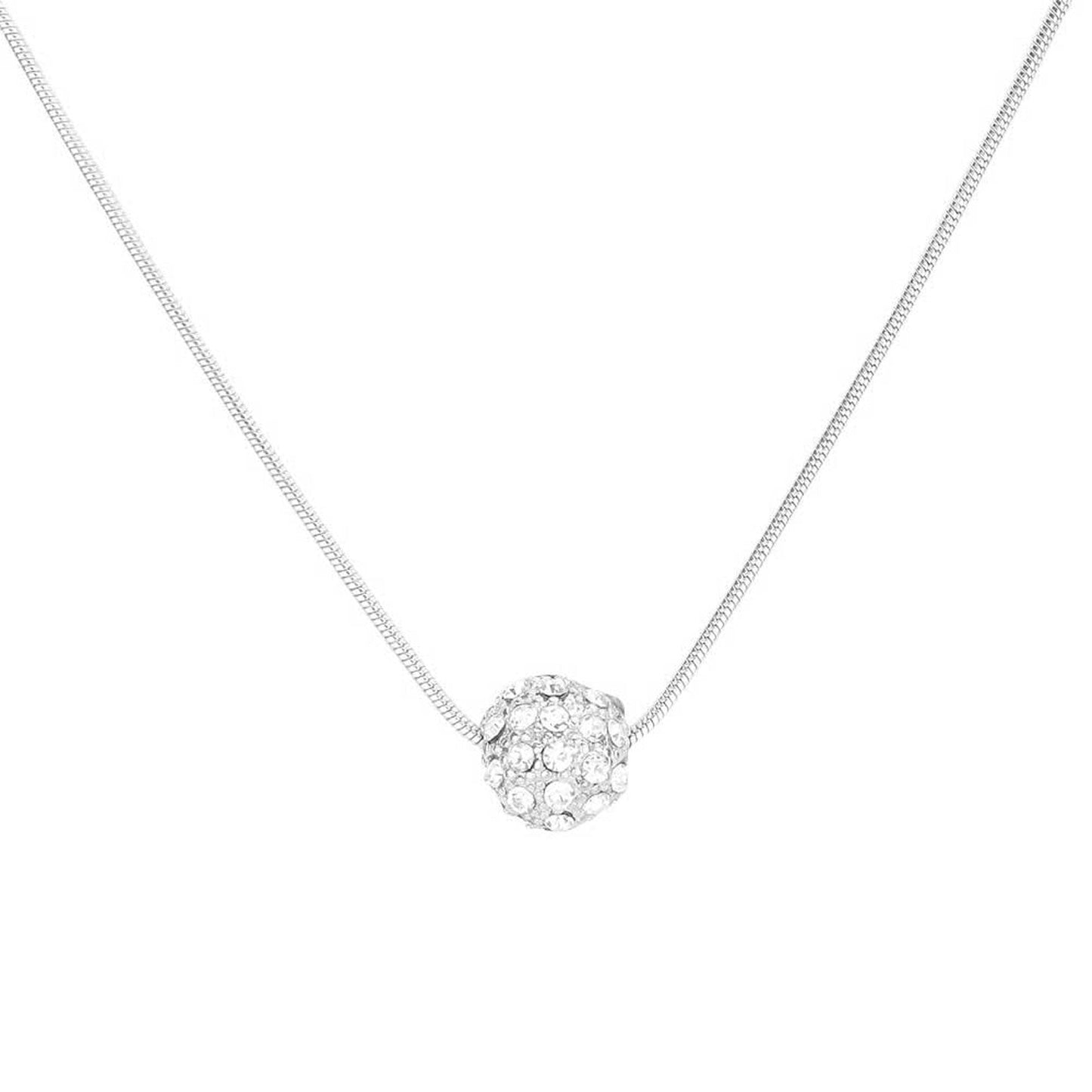 Rhodium Crystal Ball Pendant Necklace. Wear a pop of shine to complete your ensemble with a classy style. The perfect accessory for adding just the right amount of shimmer and a touch of class to special events. The elegance of these crystal ball goes unmatched, great for wearing at a party or any occasion! These classy necklaces are perfect for parties, weddings, evenings, and even everyday wear. Awesome gift for birthday, Anniversary, Valentine’s Day.