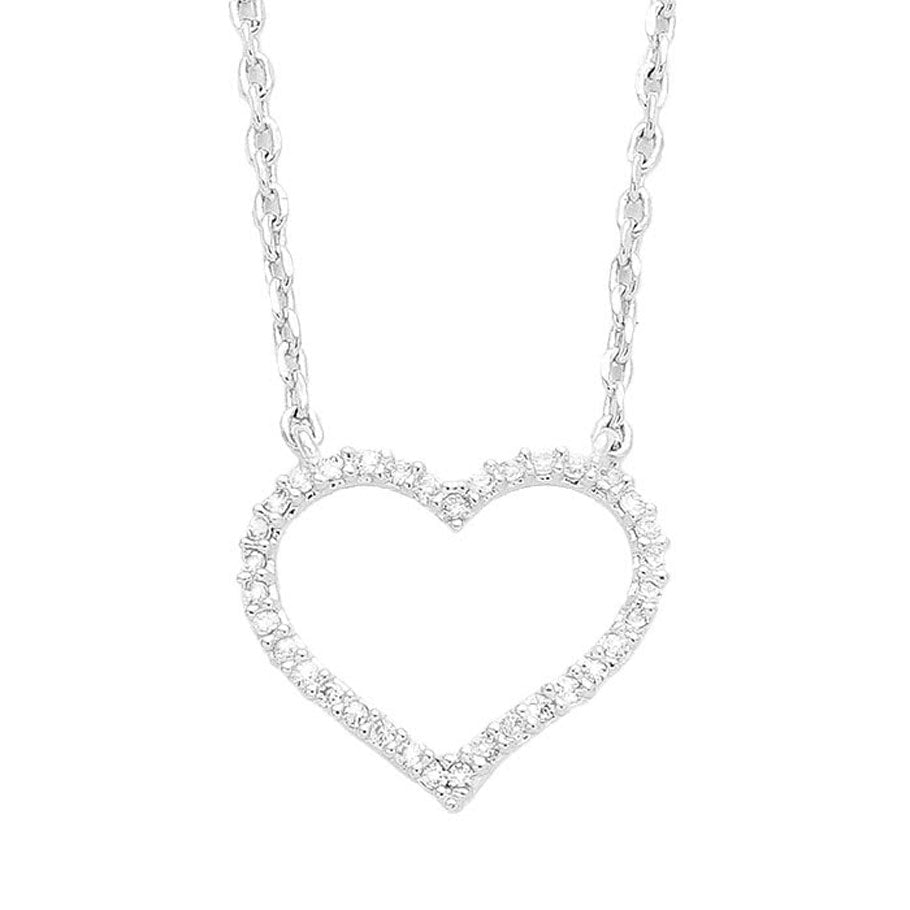 Rhodium Cubic Zirconia Heart Hoop Pendant Necklace. Beautifully crafted design adds a gorgeous glow to any outfit. Jewelry that fits your lifestyle! Perfect Birthday Gift, Anniversary Gift, Mother's Day Gift, Anniversary Gift, Graduation Gift, Prom Jewelry, Just Because Gift, Thank you Gift.