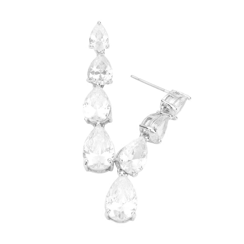 Rhodium Cz Teardrop Link Dangle Evening Earrings, wear these intricate earrings to stand out and be trendy this season on any special occasion! The perfect set of sparkling earrings that adds a sophisticated & stylish glow to any outfit. They dangle on your earlobs to show the perfect beauty with confidence on any special occasions. Perfect Birthday, Anniversary, Mother's Day, Graduation, Prom Jewelry, Just Because, Thank you, Valentine's Day,