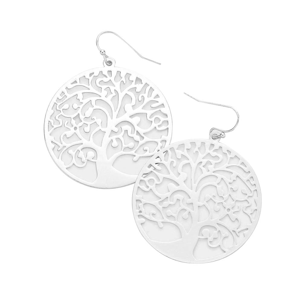 Rhodium Filigree Metal Tree of Life Dangle Earrings. Tree Dangle earrings fun handcrafted jewelry that fits your lifestyle, adding a pop of pretty color. Enhance your attire with these vibrant artisanal earrings to show off your fun trendsetting style. Lightweight and comfortable for wearing all day long. Goes with any of your casual outfits and Adds something extra special. Great gift idea for your Loving One.