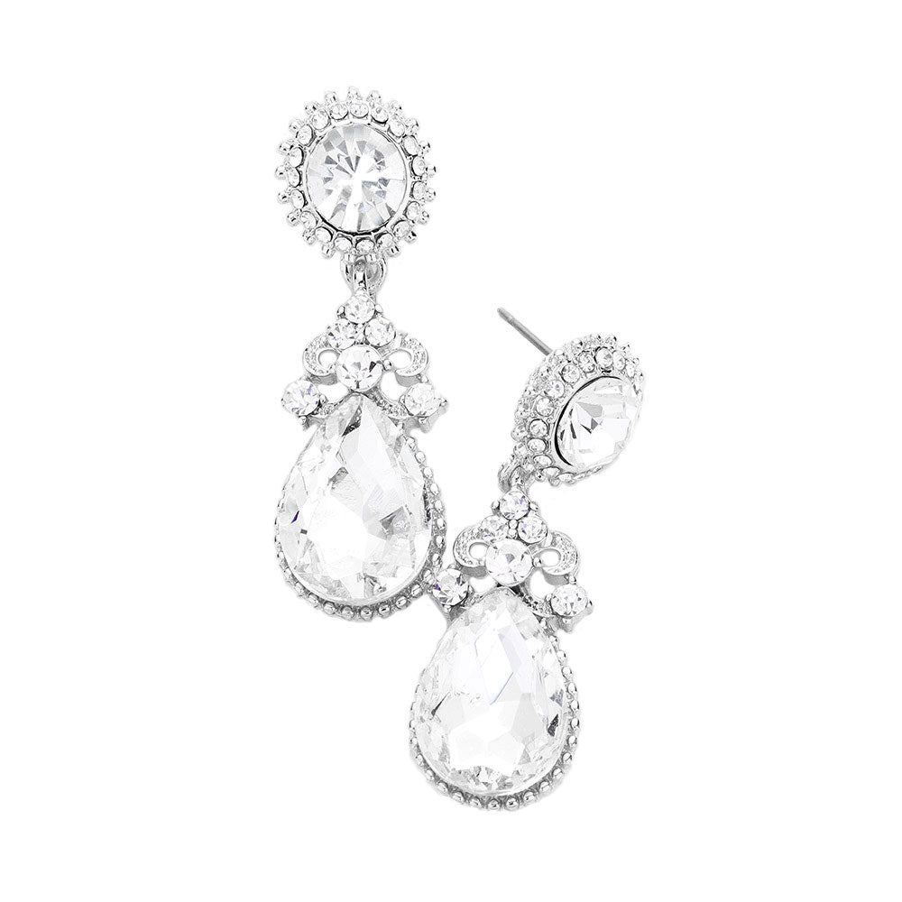 Rhodium Glass Crystal Teardrop Dangle Evening Earrings. Look like the ultimate fashionista with these Earrings! Add something special to your outfit this Valentine! special It will be your new favorite accessory. Perfect Birthday Gift, Anniversary Gift, Mother's Day Gift, Graduation Gift, Valentine's Day Gift.