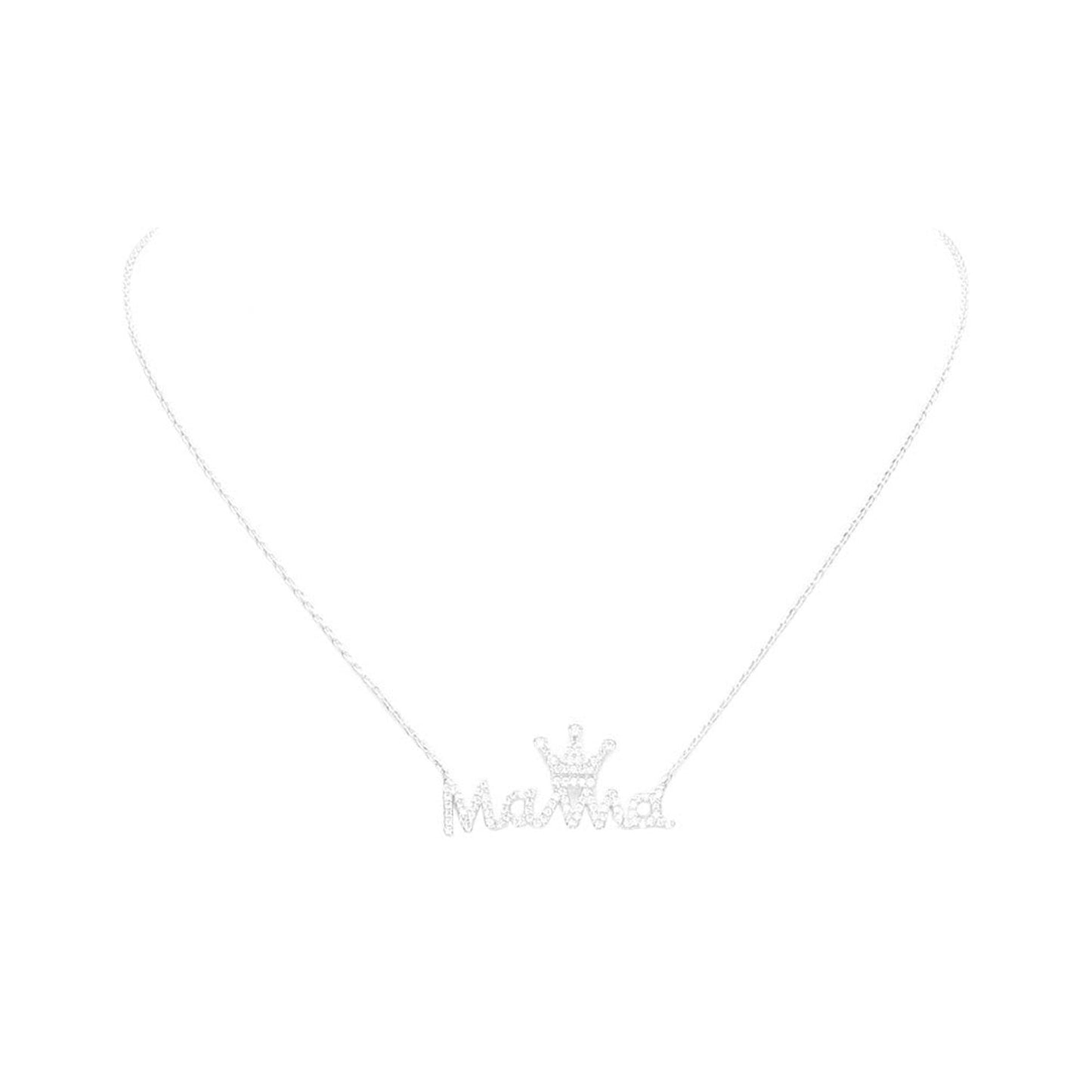 Rhodium Dipped CZ Crown MAMA Message Pendant Necklace, Make your Mom feel special with this gorgeous Dipped Crown Pendant Necklace gift! Her heart will swell with joy! This piece is versatile and goes with practically anything! This Crown MAMA Pendant Necklace is perfect Mother's Day gift for all the special women in your life, be it mother, wife, sister or daughter.