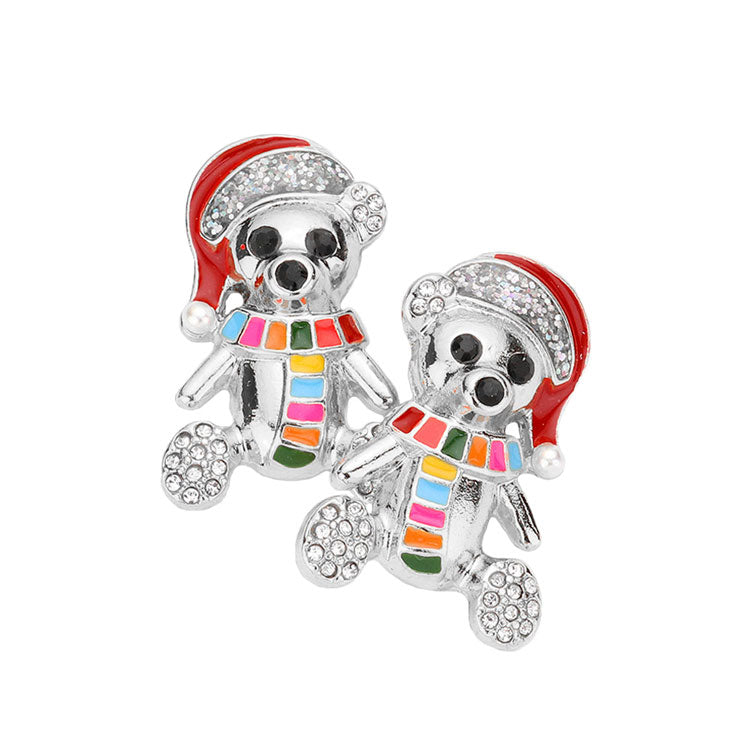 Rhodium Enamel Santa Bear Stone Embellished Earrings. Looking for some cute and fun earrings for Christmas! You'll love these fun santa bear earrings. These cute Christmas earrings will decorate your Christmas costumes or outfits. They will make them more exciting and eye-catching! These animal themed earrings can be used in Christmas, New Year parties and other joyous occasions. Awesome gift idea to give someone who loves the magic of Christmas.