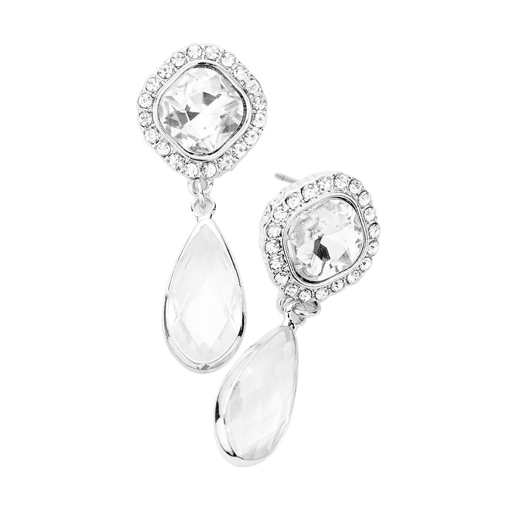 Rhodium Square Clear Lucite Teardrop Dangle Evening Earrings. This teardrop dangle earrings put on a pop of color to complete your ensemble. Beautifully crafted design adds a gorgeous glow to any outfit. Teardrop Stone and sparkling design give these stunning earrings an elegant look. Perfect for adding just the right amount of shimmer & shine. Perfect for Birthday Gift, Anniversary Gift, Mother's Day Gift, Graduation Gift.