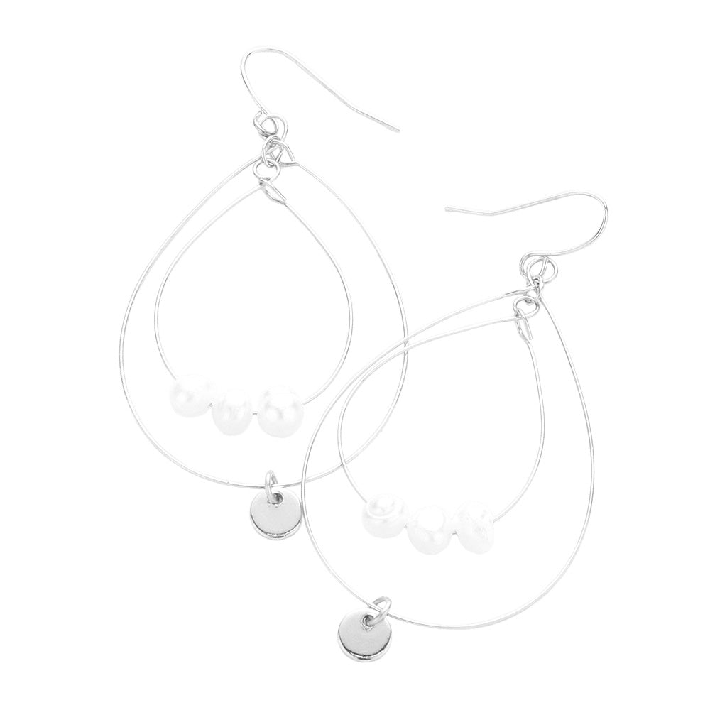 Rhodium Triple Pearl Accented Double Open Teardrop Dangle Earrings, jewelry that fits your lifestyle, adding a pop of pretty color. Enhance your attire with these vibrant beautiful teardrop dangle earrings to dress up or down your look. Look like the ultimate fashionista with these earrings! add something special to your outfit! It will be your new favorite accessory.