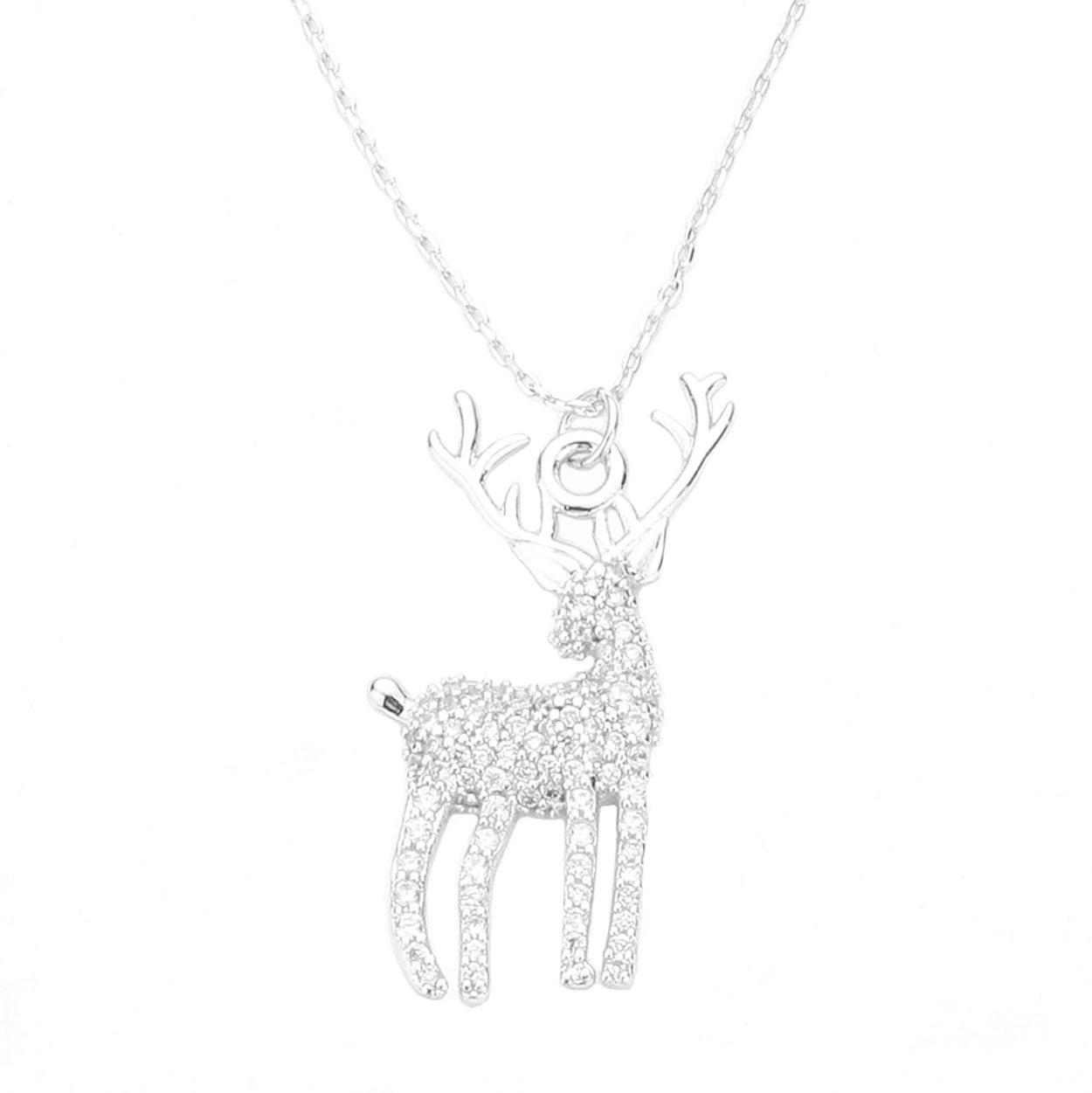 Rhodium White Gold Dipped CZ Reindeer Pendant Necklace, is a bold, eye-catching designed beautiful accessory for this Christmas. These modern & cool-designed earrings feature everything from casual to sophisticated looks. Earrings that fit your lifestyle and make you stand out! It will be your new favorite accessory to amp up your confidence and complete your outfits. Coordinate with any ensemble from business casual to wear.