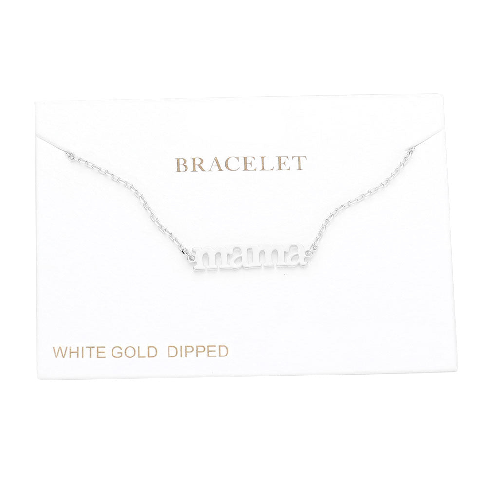 Rhodium White Gold Dipped mama Metal Message Charm Bracelet, Make your Mom feel special with this gorgeous Charm Bracelet gift! Her heart will swell with joy! Designed to add a gorgeous stylish glow to any outfit. Show mom how much she is appreciated & loved. This piece is versatile and goes with practically anything! This mom's bracelet is perfect Mother's Day gift for all the special women in your life, be it mother, wife, sister or daughter.