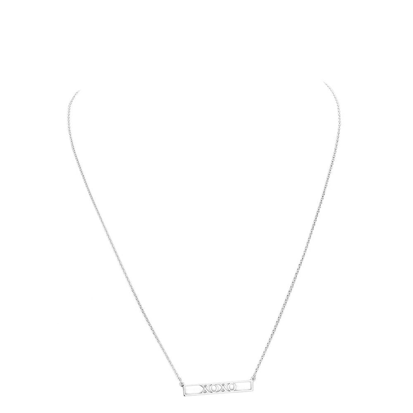 Rhodium Xoxo Brass Metal Pendant Necklace. Beautifully crafted design adds a gorgeous glow to any outfit. Jewelry that fits your lifestyle! Perfect Birthday Gift, Anniversary Gift, Mother's Day Gift, Graduation Gift, Prom Jewelry, Just Because Gift, Thank you Gift, Valentine's Day Gift.