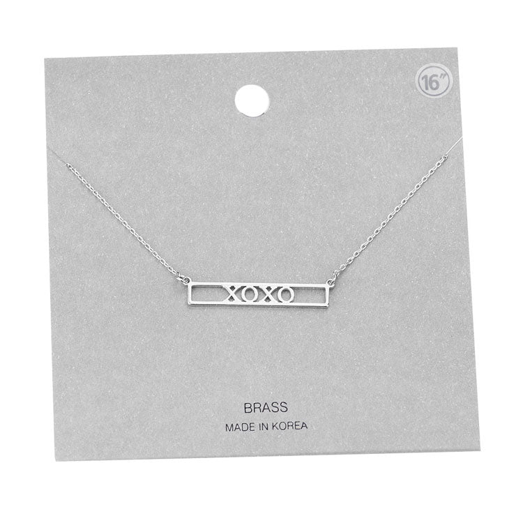 Rhodium Xoxo Brass Metal Pendant Necklace. Beautifully crafted design adds a gorgeous glow to any outfit. Jewelry that fits your lifestyle! Perfect Birthday Gift, Anniversary Gift, Mother's Day Gift, Graduation Gift, Prom Jewelry, Just Because Gift, Thank you Gift, Valentine's Day Gift.