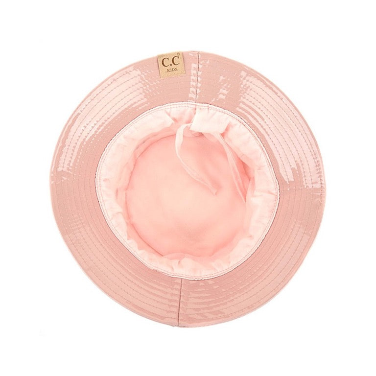 Rose C.C Kids Shiny Solid Color Reflective Enamel Detailed Rain Bucket Hat; this rain hat is snug on the head and works well to keep rain off the head, out of the eyes, and also the back of the neck. Wear it to lend a modern liveliness above a raincoat on trans-seasonal days in the city. Perfect Gift for that fashion-forward friend