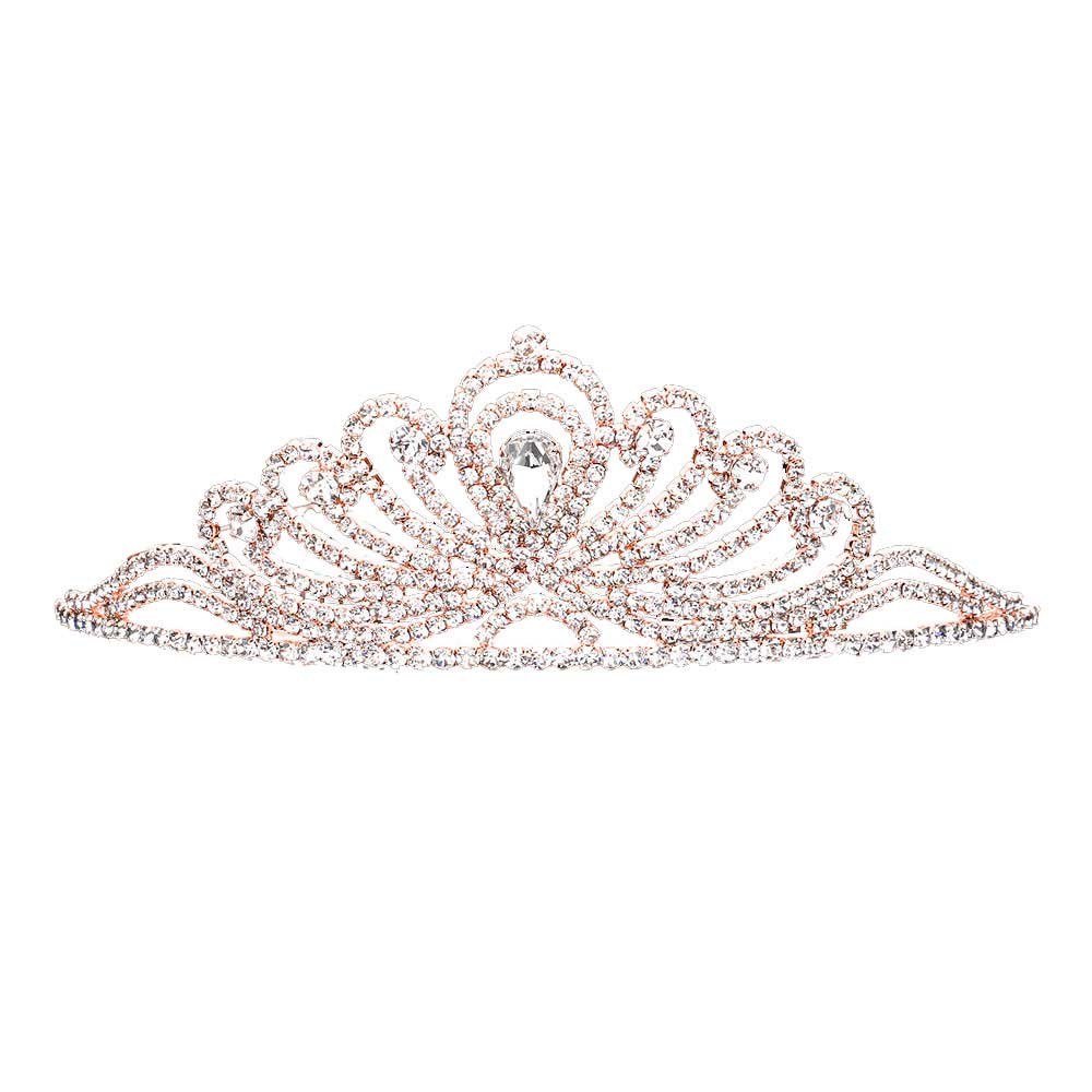 Rose Gold Teardrop Centered Princess Tiara, this tiara features precious and an artistic design. Perfect for adding just the right amount of shimmer & shine, will add a touch of class, beauty and style to your special events. Suitable for Wedding, Engagement, Prom, Dinner Party, Birthday Party, Any Occasion You Want to Be More Charming.
