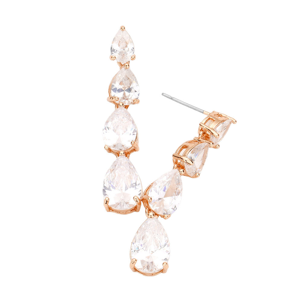 Rose Gold Cz Teardrop Link Dangle Evening Earrings, wear these intricate earrings to stand out and be trendy this season on any special occasion! The perfect set of sparkling earrings that adds a sophisticated & stylish glow to any outfit. They dangle on your earlobs to show the perfect beauty with confidence on any special occasions. Perfect Birthday, Anniversary, Mother's Day, Graduation, Prom Jewelry, Just Because, Thank you, Valentine's Day,