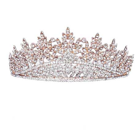 Rose Gold Leaf Rhinestone Crystal Heart Pageant Princess Tiara. Elegant and sparkling, this tiara features rhinestones and an artistic design. Makes You More Eye-catching in the Crowd. Suitable for Wedding, Engagement, Prom, Dinner Party, Birthday Party, Any Occasion You Want to Be More Charming.