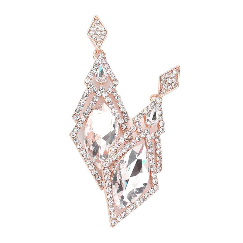 Rose Gold Oval Rhinestone Accented Dangle Evening Earrings, Get ready with these Evening Rhinestone earrings, put on a pop of color to complete your ensemble. Perfect for adding just the right amount of shimmer & shine and a touch of class to special events. Perfect Birthday Gift, Anniversary Gift, Mother's Day Gift, Graduation Gift.