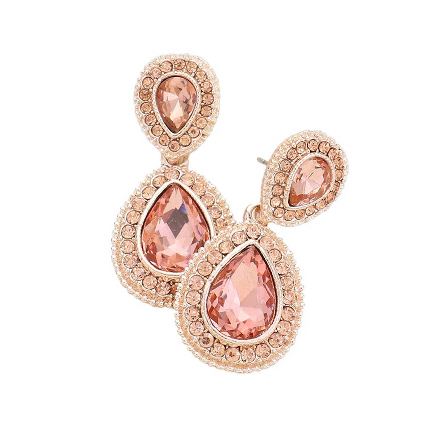 Rose Gold Crystal Accent Rhinestone Trim Teardrop Evening Earrings, the perfect set of sparkling earrings, pair these glitzy studs with any ensemble for a polished & sophisticated look. Ideal for dates, job interview, night out, prom, wedding, sweet 16, Quinceanera, special day. Perfect Gift Birthday, Holiday, Christmas, Valentine's Day, Anniversary etc.