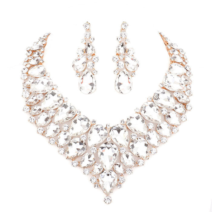 Rose Gold Teardrop Cluster Rhinestone Collar Necklace. Beautifully crafted design adds a gorgeous glow to any outfit. Jewelry that fits your lifestyle! Perfect Birthday Gift, Anniversary Gift, Mother's Day Gift, Anniversary Gift, Graduation Gift, Prom Jewelry, Just Because Gift, Thank you Gift.