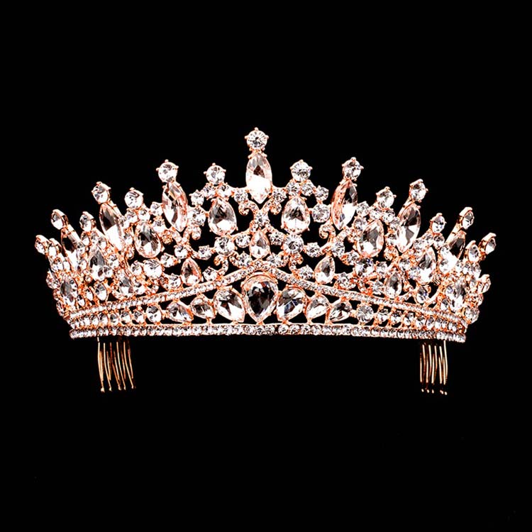 Rose Gold Teardrop Marquise Stone Cluster Princess Tiara, The stunning hair accessory is really beautiful, Pretty, and lightweight. Makes You More Eye-catching at special events and wherever you go. Perfect for adding just the right amount of shine, will add a touch of beauty, and style to your wedding, prom, or special events,