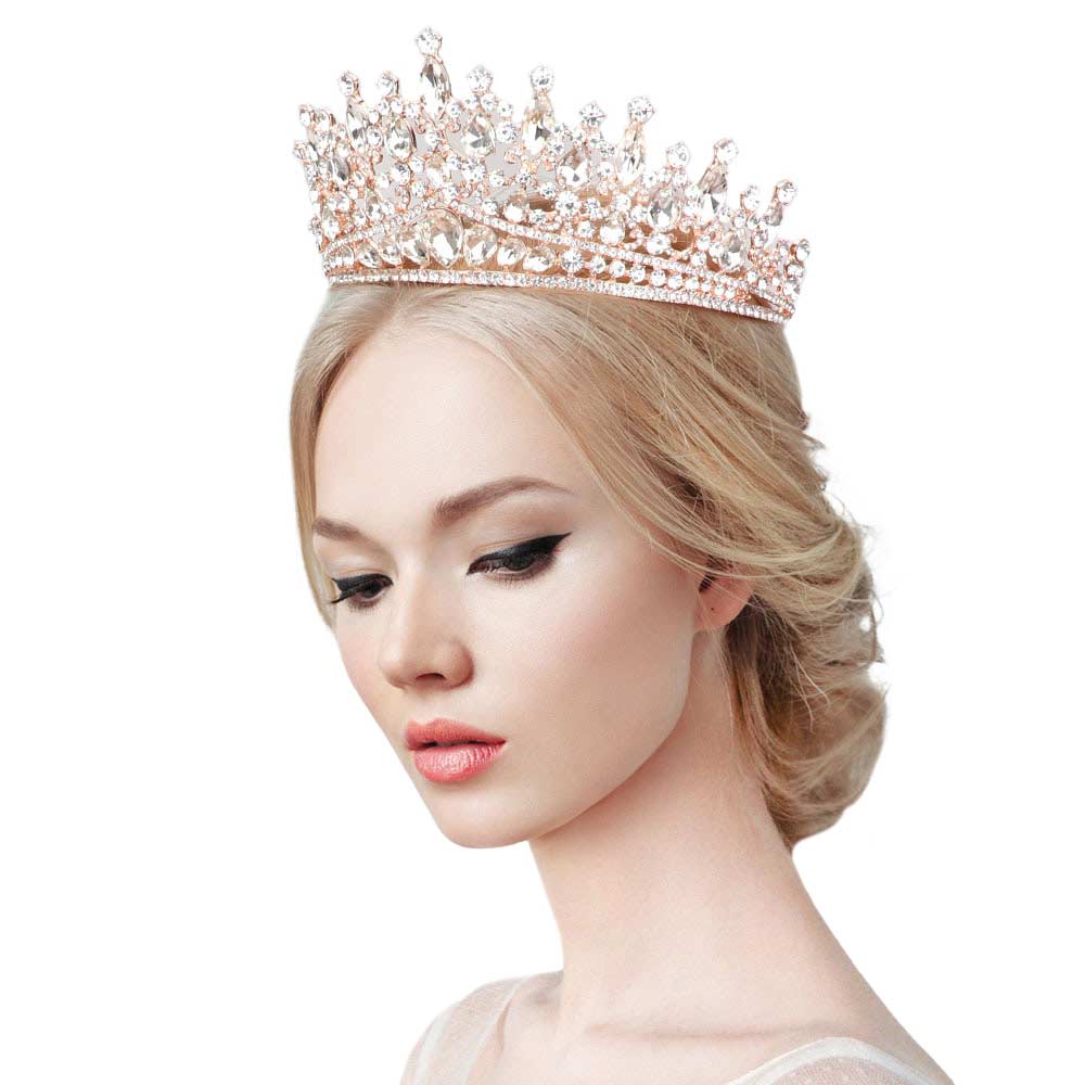 Rose Gold Teardrop Marquise Stone Cluster Princess Tiara, The stunning hair accessory is really beautiful, Pretty, and lightweight. Makes You More Eye-catching at special events and wherever you go. Perfect for adding just the right amount of shine, will add a touch of beauty, and style to your wedding, prom, or special events,