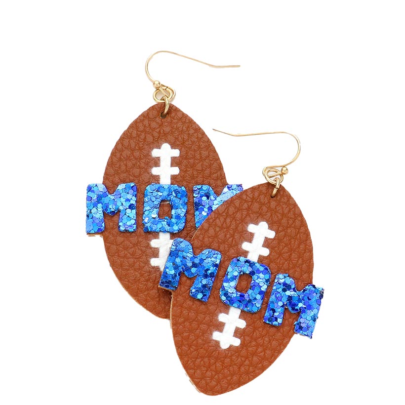 Royal Blue MOM Message Faux Leather Football Dangle Earrings, make your mom feel special with this gorgeous earrings gift. Designed to add a gorgeous stylish glow to any outfit. Show mom how much she is appreciated & loved. Look like the ultimate fashionista with these Earrings! This Sports theme handcrafted jewelry fits your lifestyle, adding a polished finish to your look.