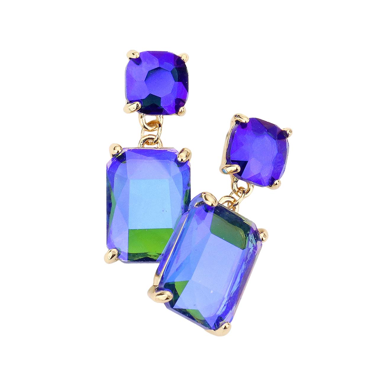 Royal Blue Square Rectangle Link Dangle Evening Earrings, Beautiful Square Rectangle shaped dangle earrings. These elegant, comfortable earrings can be worn all day to dress up any outfit. The elegance of these earrings puts on a pop of color to complete your ensemble. The perfect accessory for adding just the right amount of shimmer and a touch of class to special events.