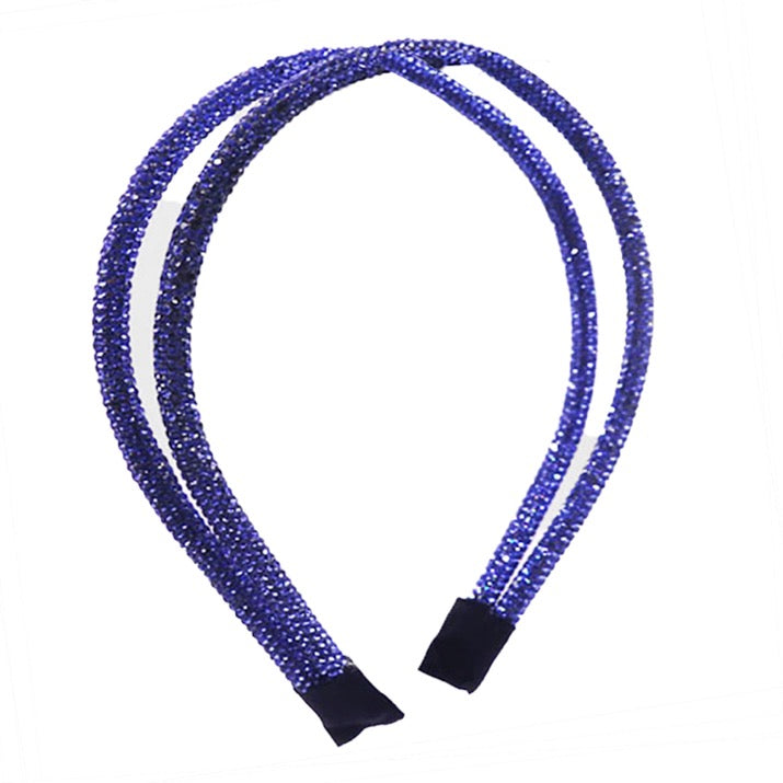 Royal Blue Double Band Stone Accented Giltzy Bead Padded Crystal Shimmer Headband, soft, shiny headband makes you feel extra glamorous. Push your hair back, add a pop of color and shine to any plain outfit, Goes well with all outfits! Receive compliments, be the ultimate trendsetter. Perfect Birthday Gift, Mother's Day, Easter