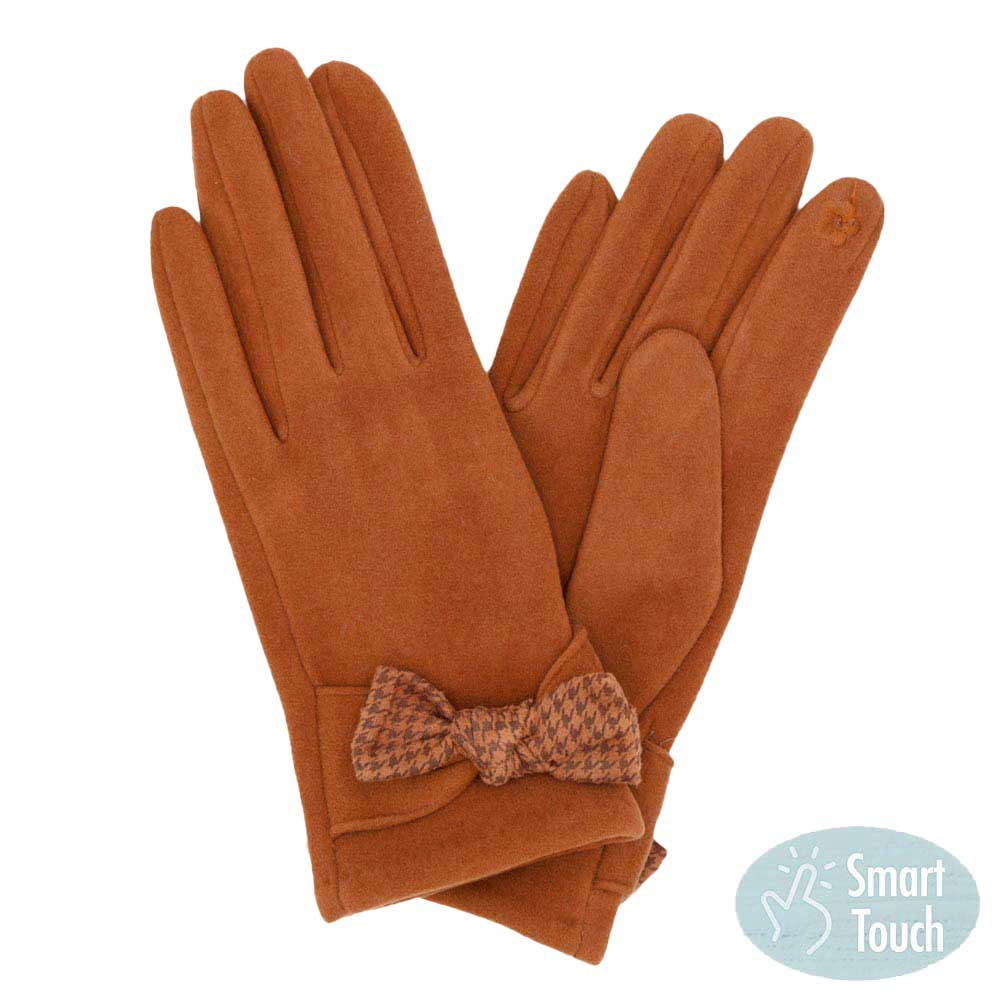 Rust Houndstooth Bow Smart Gloves, Comfy & toasty, classic chic designed with a touchscreen compatible fingertip for extra practicality, ensuring you can answer emails without getting frostbite with cozy-looking are the perfect blend of utility and style. A fashionable eye catcher bow smart gloves, will quickly become one of your favorite accessories, Awesome winter gift accessory!
