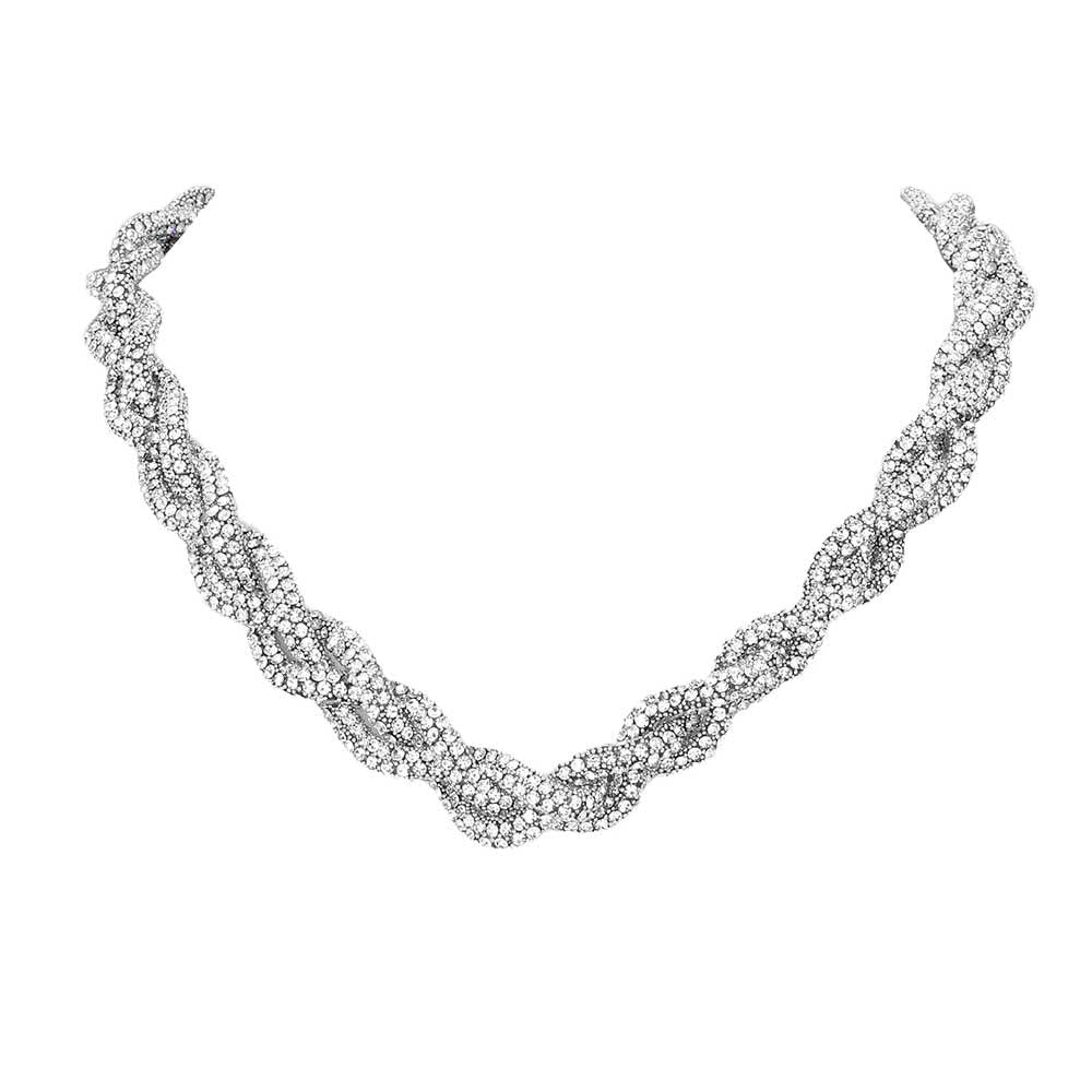 Silver Bling Braided Necklace. Beautifully crafted design adds a gorgeous glow to any outfit. Jewellery that fits your lifestyle! stunning bling braided necklace will sparkle all night long making you shine out like a diamond. perfect for a night out on the town or a black tie party. Perfect Gift for Birthday, Anniversary, Prom, Mother's Day Gift, Thank you Gift.