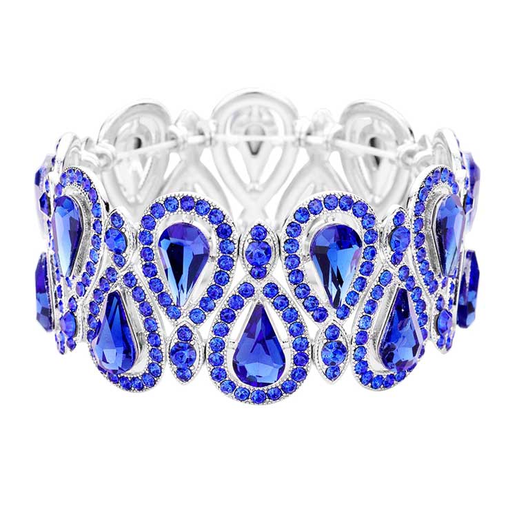 Sapphire Crystal Glass Teardrop Evening Stretch Bracelet, Beautifully crafted design adds a gorgeous glow to any outfit. Jewelry that fits your lifestyle! Perfect Birthday Gift, Anniversary Gift, Mother's Day Gift, Anniversary Gift, Graduation Gift, Prom Jewelry, Just Because Gift, Thank you Gift.