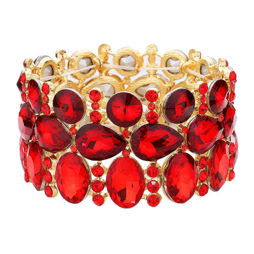 Siam Multi Stone Cluster Evening Stretch Bracelet classy glass bracelet adds a gorgeous glow to your special occasion ensemble for a polished look. Birthday Gift, Anniversary, Valentine's Day, Christmas, Navidad, Cumpleanos, Mother's Day, Prom, Wedding Bridal, Quinceanera, Sweet 16, Novias, Dia de Madre, Novia