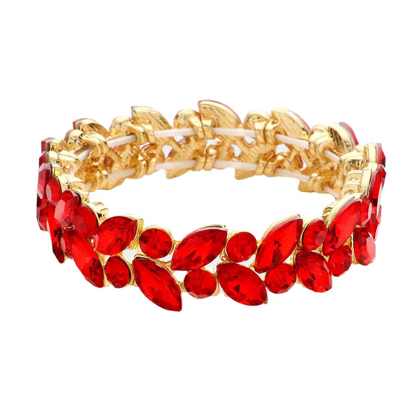 Siam Round Marquise Stone Cluster Stretch Evening Bracelet, Get ready with this Round stone cluster stretchable Bracelet and put on a pop of color to complete your ensemble. Perfect for adding just the right amount of shimmer & shine and a touch of class to special events. Wear with different outfits to add perfect luxe and class with incomparable beauty. Just what you need to update in your wardrobe.