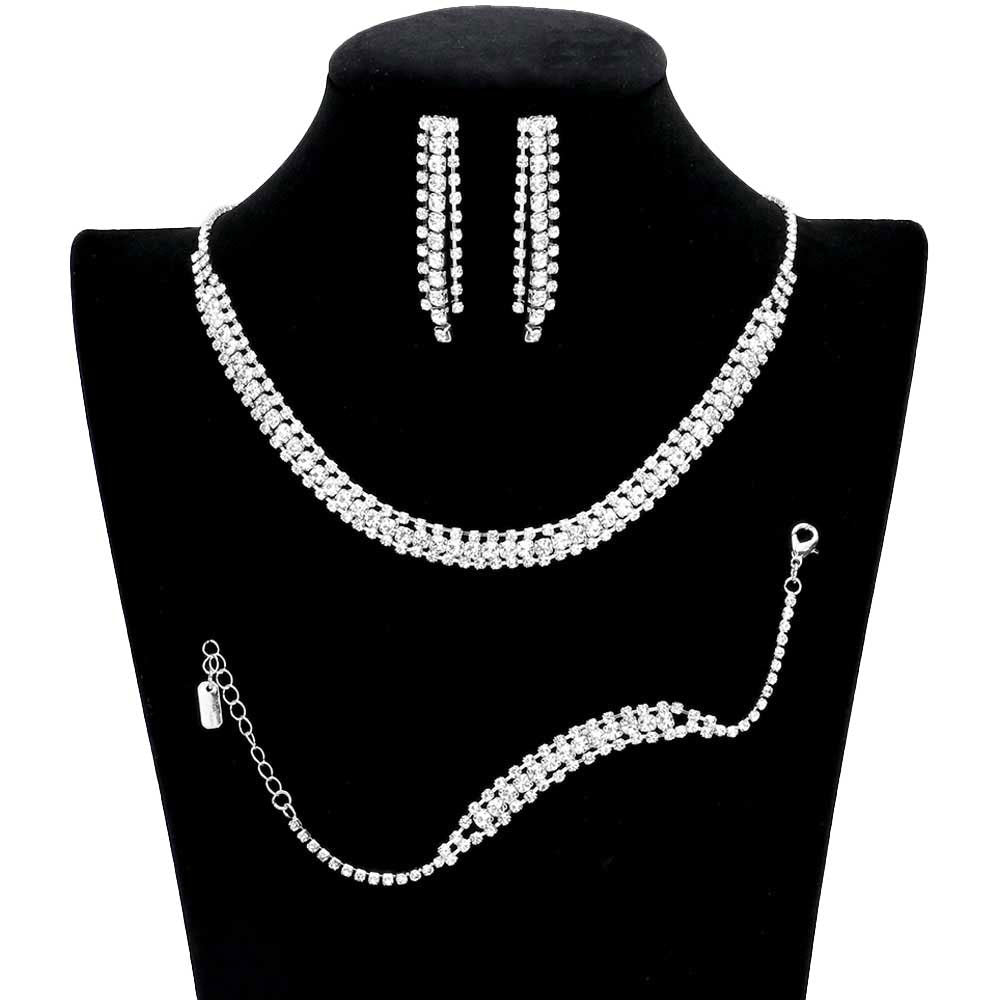 Silver 3PCS Rhinestone Necklace Jewelry Set. These Necklace jewelry sets are Elegant. Beautifully crafted design adds a gorgeous glow to any outfit. Jewelry that fits your lifestyle! Perfect Birthday Gift, Valentine's Gift, Anniversary Gift, Mother's Day Gift, Anniversary Gift, Graduation Gift, Prom Jewelry, Just Because Gift, Thank you Gift.