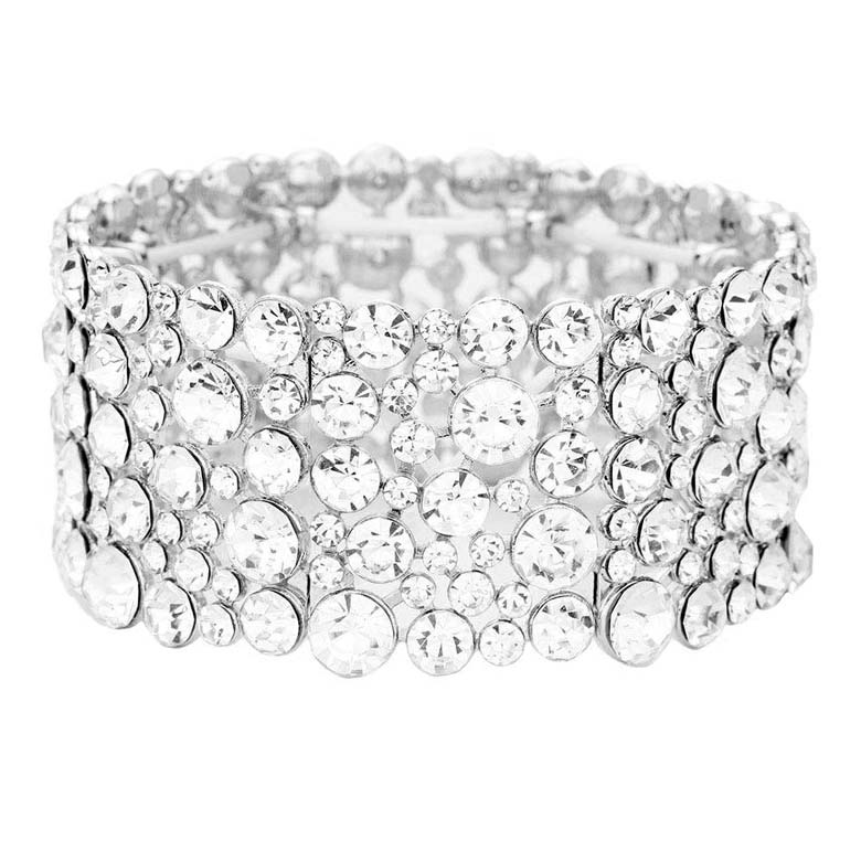 Silver Bubble Round Stone Cluster Evening Stretch Bracelet, Get ready with these stretch Bracelets to receive the best compliments on any special occasion. Put on a pop of color to complete your ensemble and make you stand out on special occasions. Perfect for adding just the right amount of shimmer & shine and a touch of class to special events. This evening bracelet is just what you need to update your wardrobe. Perfect gift for Birthdays, Anniversaries, Mother's Day, Thank you, etc.