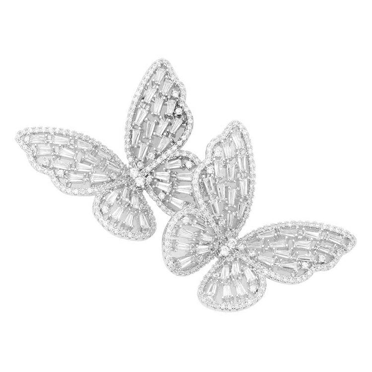 SIlver CZ Stone Butterfly Evening Earrings, will take your look up a notch, versatile enough for wearing straight through the week, perfectly lightweight for all-day wear, coordinate with any ensemble from business casual to everyday wear, the perfect addition to every outfit. Adds a touch of nature-inspired butterfly themed beauty to your look.Gift someone or yourself these ultra-chic earrings.