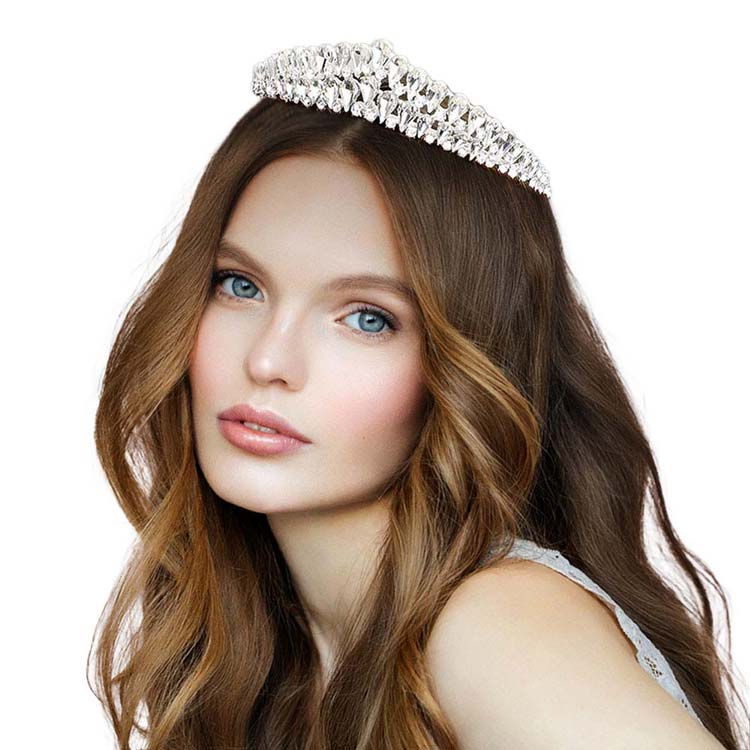 Silver Crystal Teardrop Cluster Pageant Queen Tiara, Perfect for adding just the right amount of shimmer & shine, will add a touch of class, beauty and style to your hair sparkling all day & all night long.