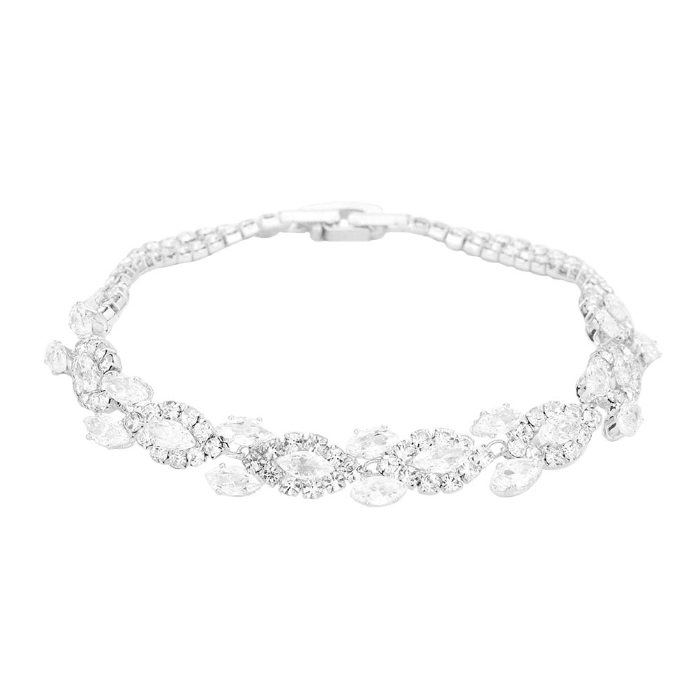 Silver Elegant CZ Marquise Stone Accented Evening Bracelet, get ready to make a glowing beauty and receive compliments with this evening bracelet on your special occasions. Put on a pop of color to complete your ensemble. Perfect for adding just the right amount of shimmer & shine and a touch of class to special events. It's the thing just what you need to update your wardrobe. Perfect gift for Birthday, Anniversary, Mother's Day, Thank you, Just Because Gift, and Daily Wear