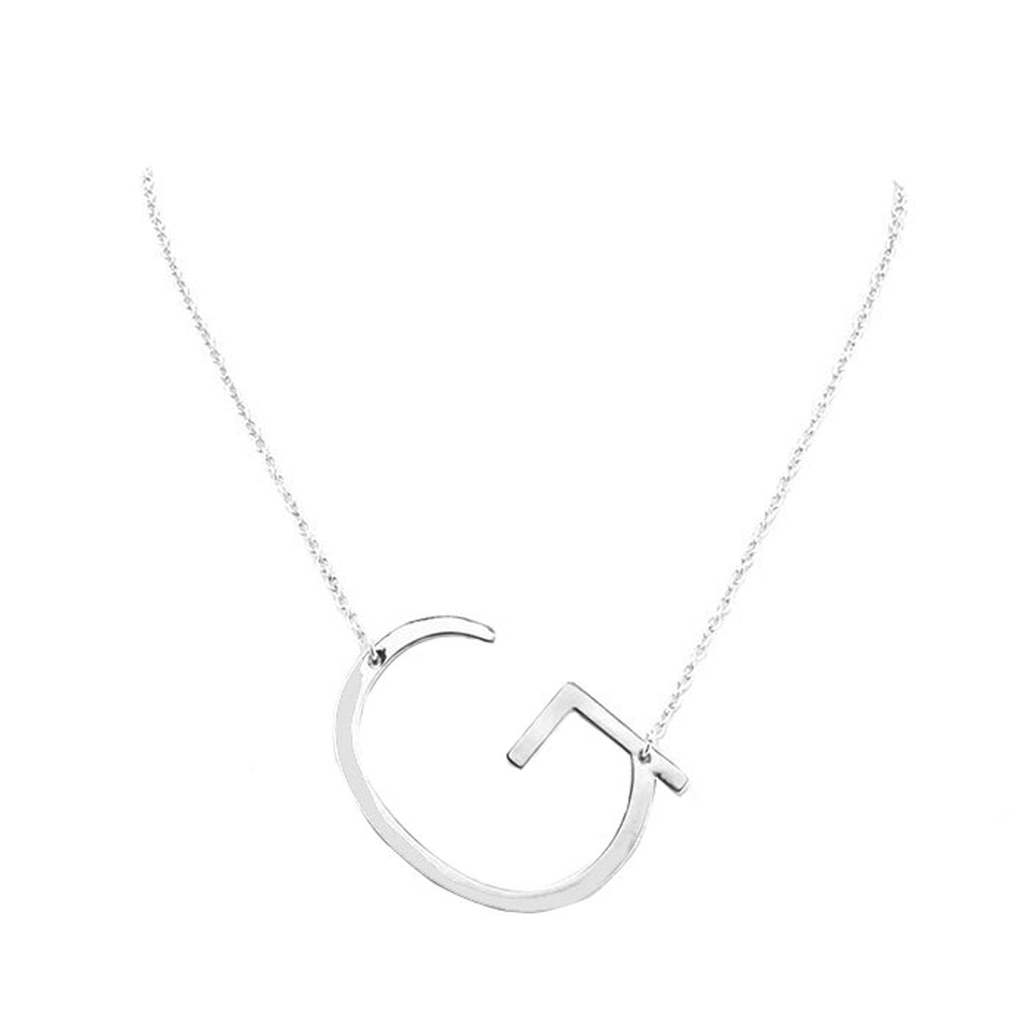 Silver G Monogram Metal Pendant Necklace. Beautifully crafted design adds a gorgeous glow to any outfit. Jewelry that fits your lifestyle! Perfect Birthday Gift, Anniversary Gift, Mother's Day Gift