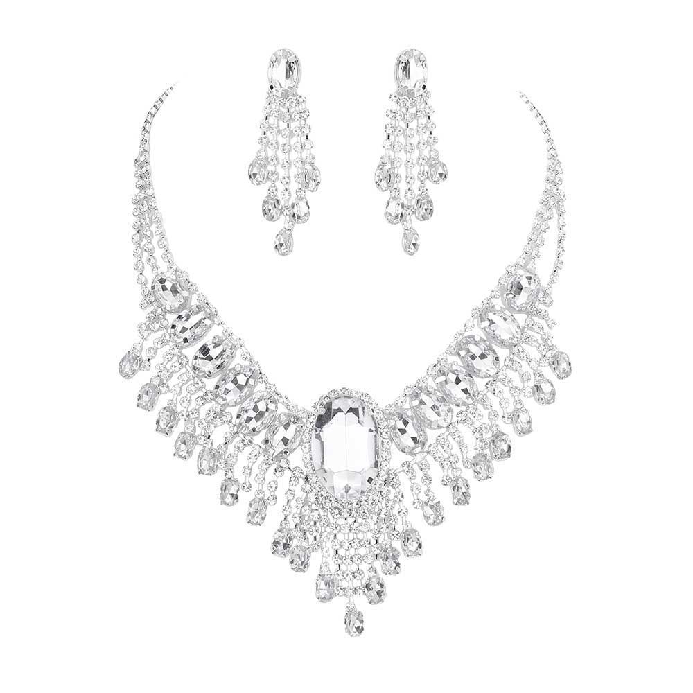 Silver Glass Stone Ephemeral Wings Necklace, Glass Statement stunning jewelry set will sparkle all night long making you shine out like a diamond. Make a stylish addition to your fashion necklace and jewelry collection. put on a pop of color to complete your ensemble. perfect for a night out on the town or a black tie party, Perfect Gift, Birthday, Anniversary, Prom, Mother's Day Gift, Wedding, Bridesmaid etc.