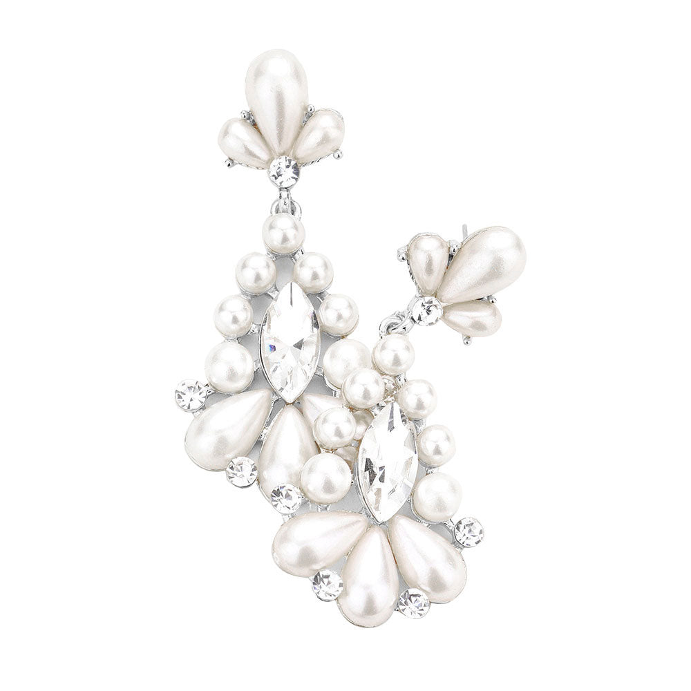 Silver Marquise Stone Center Pearl Evening Earrings, These gorgeous Stone pieces will show your class in any special occasion. The elegance of these Stone evening earrings goes unmatched. These classy earrings are perfect for Party, Wedding and Evening. Awesome gift for birthday, Anniversary or any special occasion.