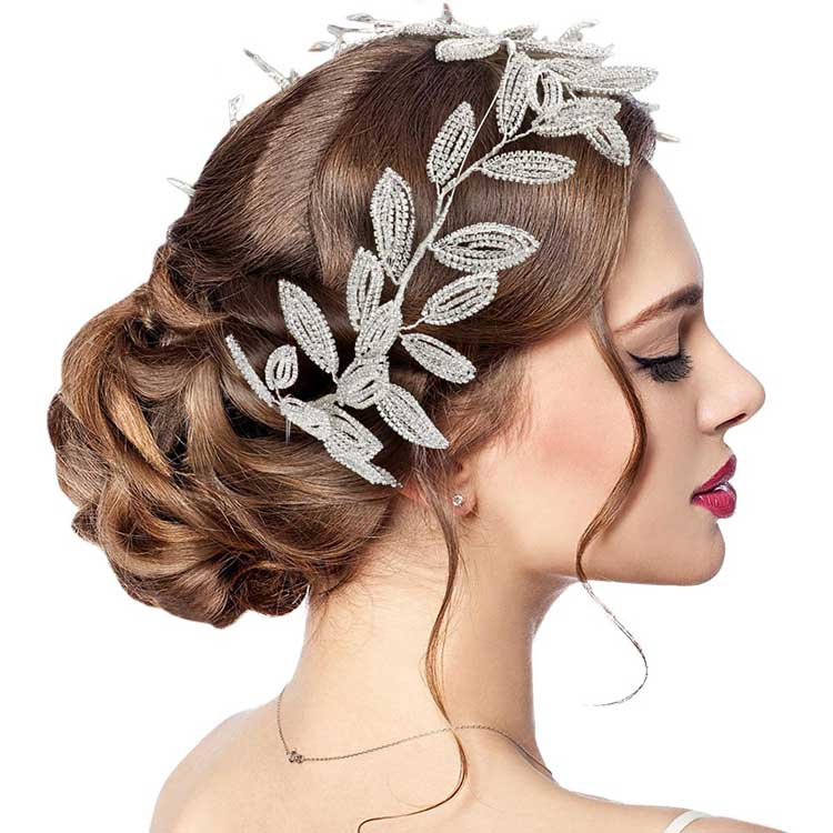 Silver Marquise Stone Pointed Bun Wrap Headpiece, this stunning Leaf themed bridal headpiece is created using glittering and beautiful marquise stone that accents the beauty to a greater extent with a classy look. Wear this headpiece for a textured lovely feel and show your perfect choice. Add spectacular sparkle to your hair, Keep your hairstyle as glamorous as you are with this stone headpiece on any special occasion.