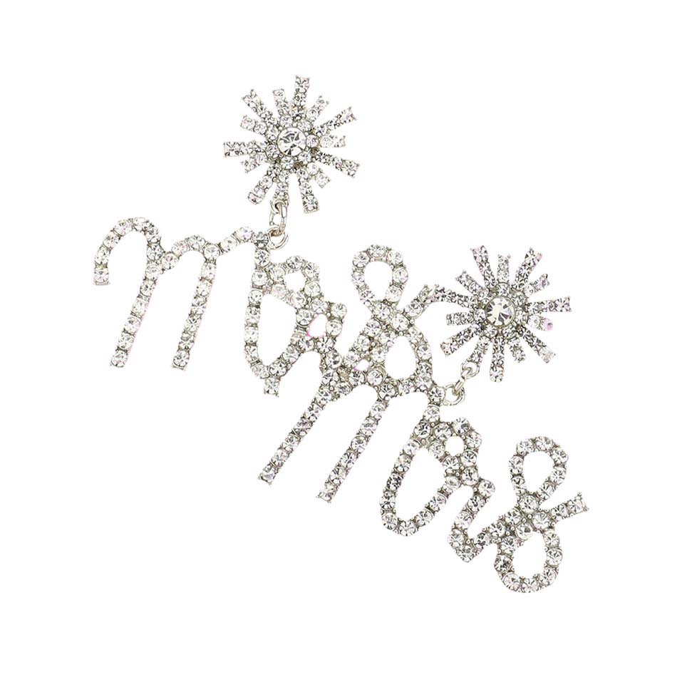 Silver Mrs Rhinestone Embellished Message Dangle Earrings, These gorgeous Rhinestone pieces will show your class on any special occasion. Beautiful message dangle earrings embellished rhinestone that will be perfect for your big day or any wedding occasion.