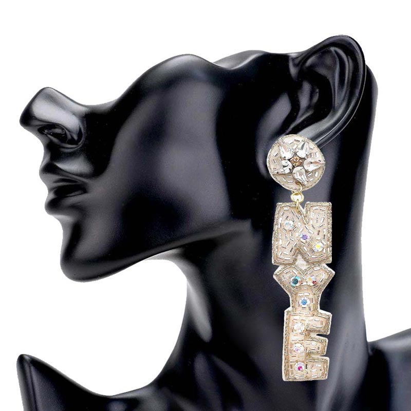 Silver NYE Felt Back Beaded Message Link Dangle Earrings, Beautifully crafted design adds a gorgeous glow to your outfits and adding a pop of pretty color. Enhance your attire with these vibrant artisanal earrings to show off your fun trendsetting style. Perfect Birthday gift, Anniversary gift, Mother's day gift, Graduation gift, Prom jewelry etc. This earrings is perfectly coordinate with any ensemble from business casual to everyday wear, ideal for parties, events, holidays.