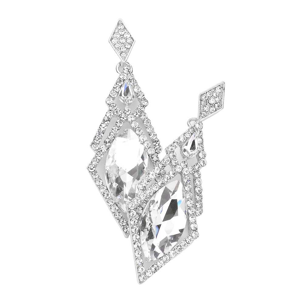 Silver Oval Rhinestone Accented Dangle Evening Earrings, Get ready with these Evening Rhinestone earrings, put on a pop of color to complete your ensemble. Perfect for adding just the right amount of shimmer & shine and a touch of class to special events. Perfect Birthday Gift, Anniversary Gift, Mother's Day Gift, Graduation Gift.