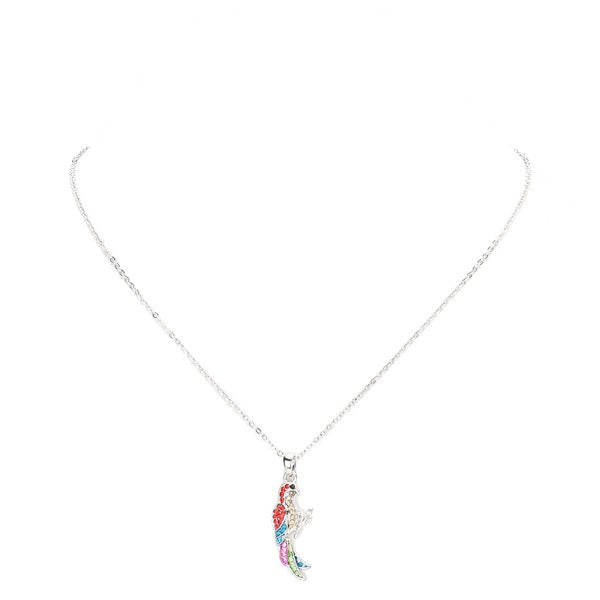 Silver Rhinestone Embellished Parrot Pendant Charm Rhinestone Necklace, ultra-chic Parrot pendant chain, the perfect balance of simplicity & edginess. Parrot pendant necklaces are fun, whimsical, perfectly lightweight for all-day wear, coordinate with any ensemble from business casual to everyday wear, Perfect Birthday Gift
