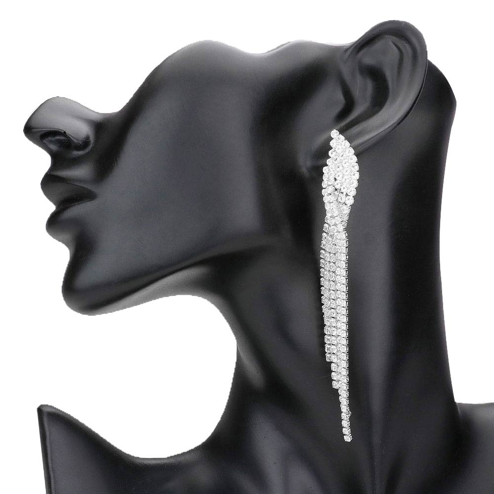 Silver Rhinestone Pave Fringe Down Evening Earrings, are excellent representations of beauty with the perfect class to glow on your earlobes on any special occasion to grab the attention of the crowd. You'll feel special and absolutely flawless wearing these Rhinestone earrings at weddings, wedding showers, receptions, anniversaries, etc. Perfect Birthday Gift, Anniversary Gift, Mother's Day Gift, Mom Gift, Thank you, Gift, Just Because Gift, Daily Wear.